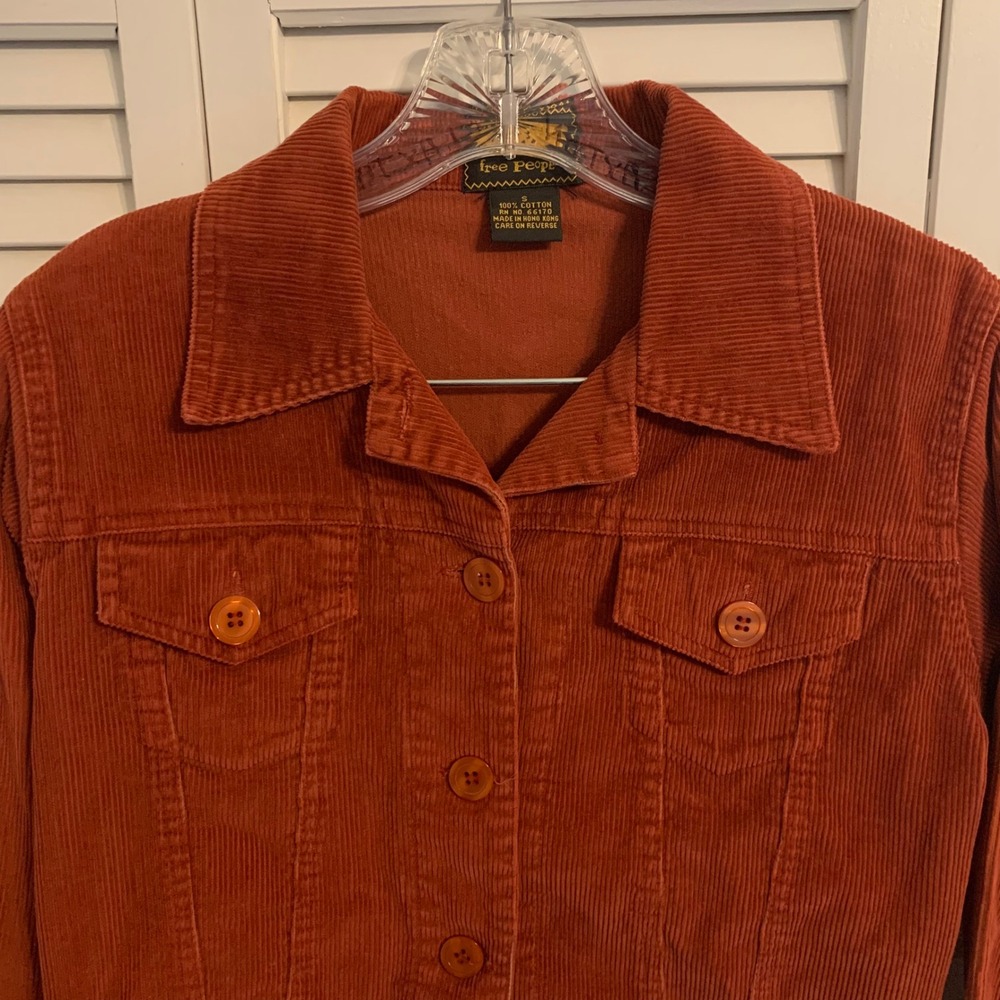 VTG Free People Corduroy Trucker Jacket Y2K Cropped Burnt Orange Womens S Boho - Picture 2 of 9